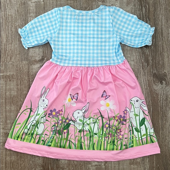 Easter NWOT Boutique Gingham Dress with Bunnies size XL (6/7) - Picture 2 of 5